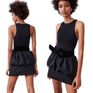 NWT Zara Black Jacquard Layered Ruffle Mini Skirt